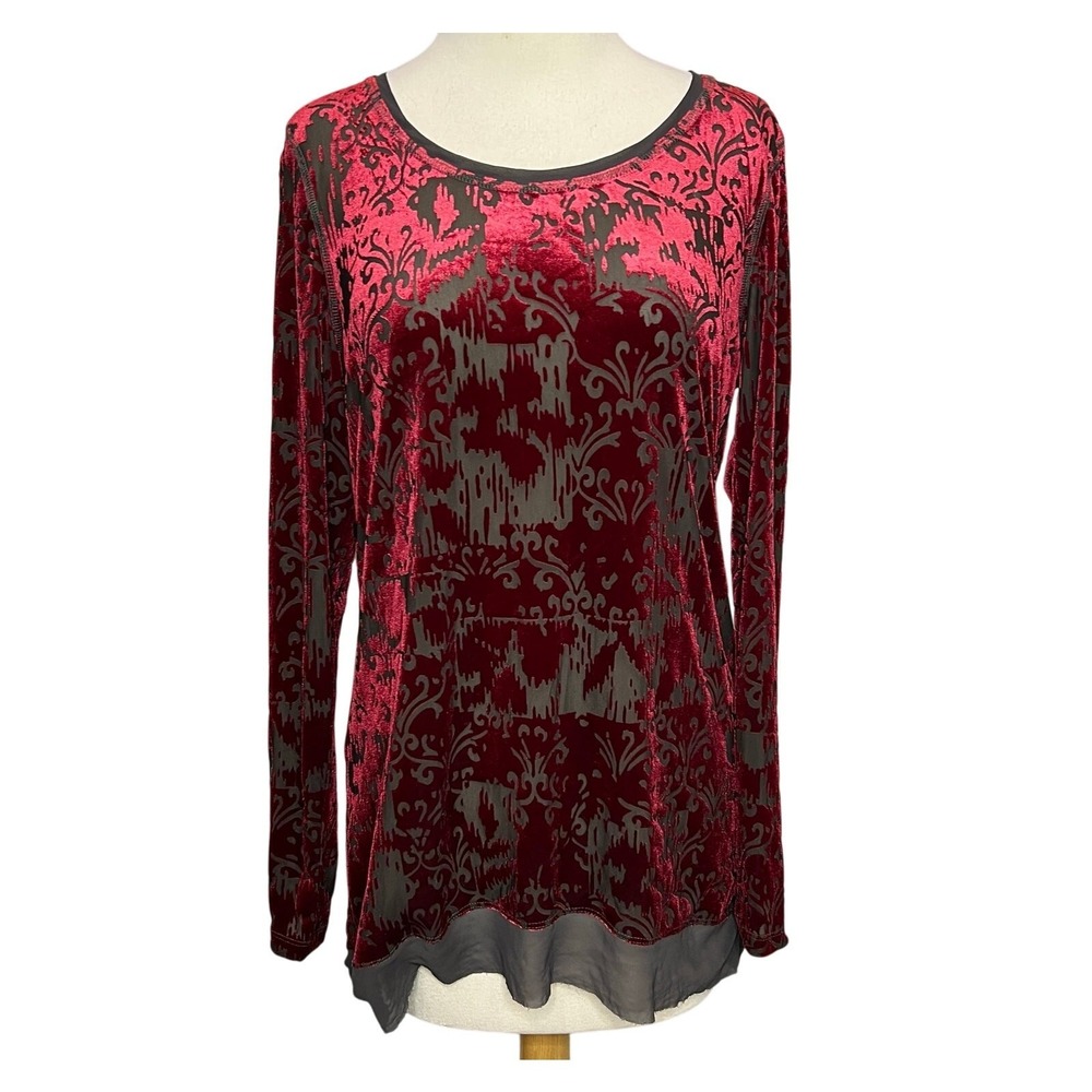Womens Whimsygoth Velvet Burnout Top Medium Red Sheer Grunge Vamp Dark Fairy